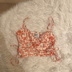 White with pink flowers crop top